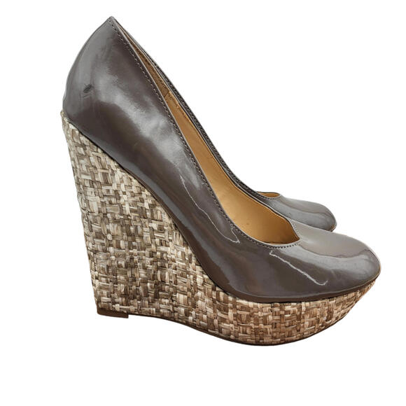 Steve Madden Wedge Heels Womens 8.5 Elli Brown Patent Leather High Heel Shoes - Picture 1 of 14